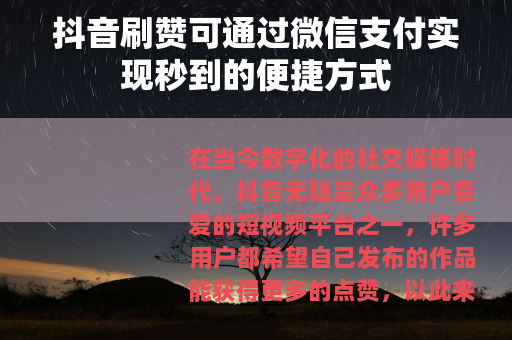 抖音刷赞可通过微信支付实现秒到的便捷方式