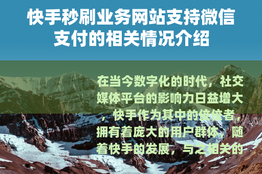 快手秒刷业务网站支持微信支付的相关情况介绍