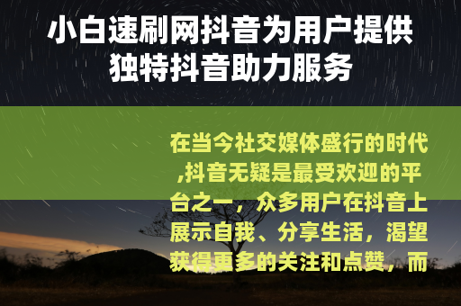 小白速刷网抖音为用户提供独特抖音助力服务