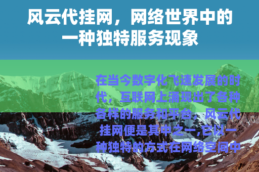 风云代挂网，网络世界中的一种独特服务现象