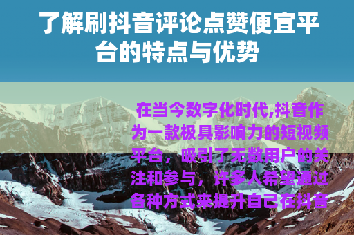 了解刷抖音评论点赞便宜平台的特点与优势