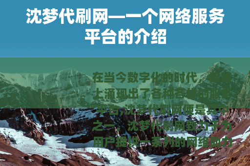 沈梦代刷网—一个网络服务平台的介绍