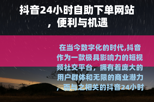 抖音24小时自助下单网站，便利与机遇