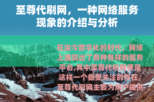 至尊代刷网，一种网络服务现象的介绍与分析