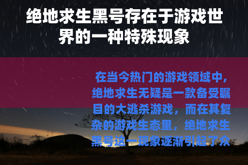 绝地求生黑号存在于游戏世界的一种特殊现象