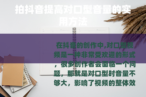 拍抖音提高对口型音量的实用方法