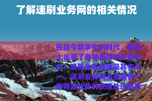 了解速刷业务网的相关情况