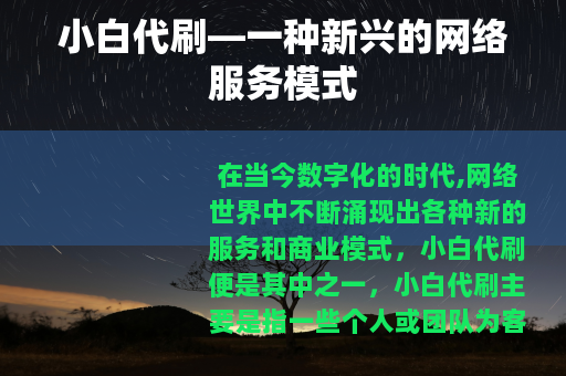 小白代刷—一种新兴的网络服务模式