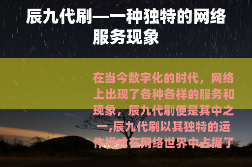辰九代刷—一种独特的网络服务现象
