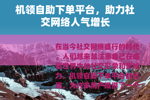 机领自助下单平台，助力社交网络人气增长