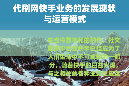 代刷网快手业务的发展现状与运营模式