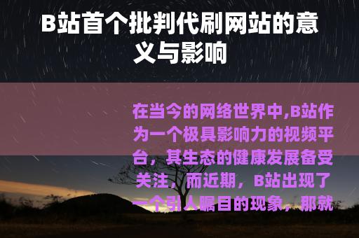 B站首个批判代刷网站的意义与影响