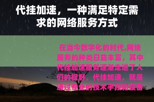 代挂加速，一种满足特定需求的网络服务方式