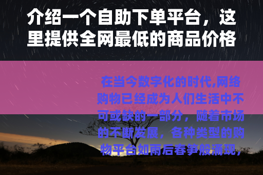 介绍一个自助下单平台，这里提供全网最低的商品价格