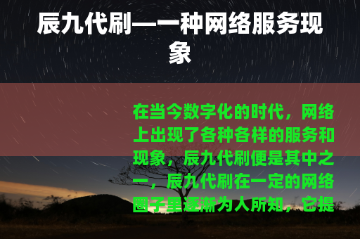 辰九代刷—一种网络服务现象