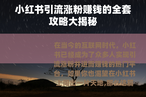 小红书引流涨粉赚钱的全套攻略大揭秘