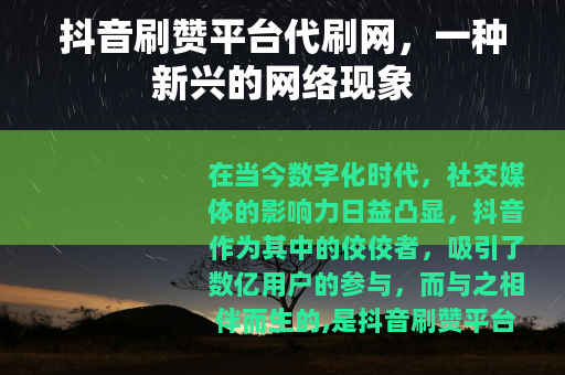 抖音刷赞平台代刷网，一种新兴的网络现象