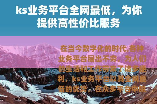 ks业务平台全网最低，为你提供高性价比服务