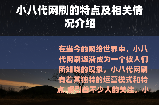 小八代网刷的特点及相关情况介绍