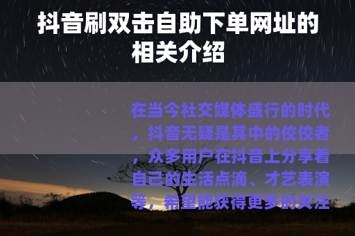 抖音刷双击自助下单网址的相关介绍