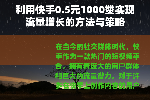 利用快手0.5元1000赞实现流量增长的方法与策略