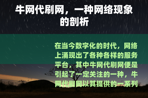 牛网代刷网，一种网络现象的剖析