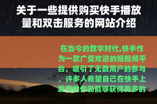 关于一些提供购买快手播放量和双击服务的网站介绍