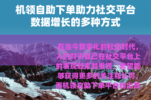 机领自助下单助力社交平台数据增长的多种方式