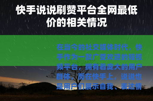 快手说说刷赞平台全网最低价的相关情况