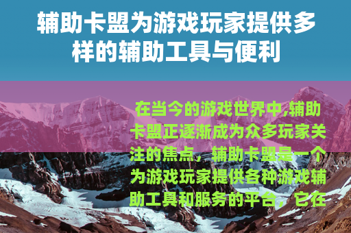 辅助卡盟为游戏玩家提供多样的辅助工具与便利