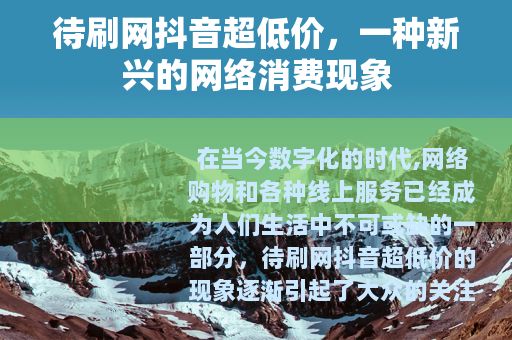 待刷网抖音超低价，一种新兴的网络消费现象