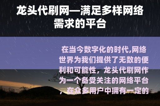 龙头代刷网—满足多样网络需求的平台