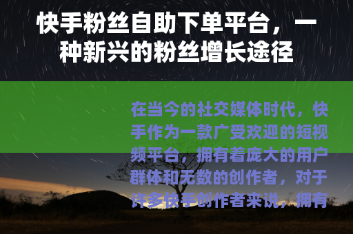 快手粉丝自助下单平台，一种新兴的粉丝增长途径