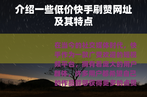介绍一些低价快手刷赞网址及其特点