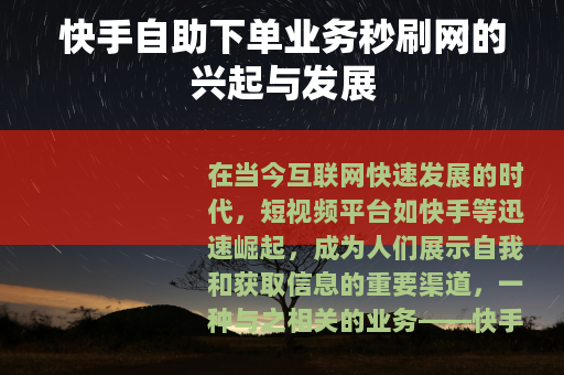 快手自助下单业务秒刷网的兴起与发展