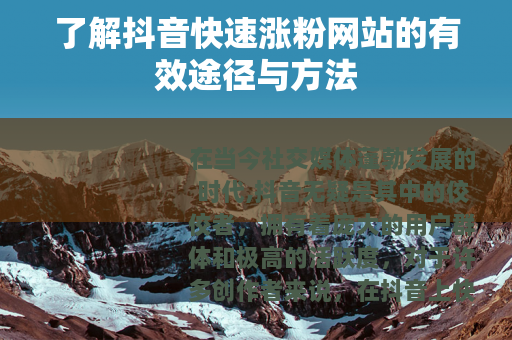 了解抖音快速涨粉网站的有效途径与方法