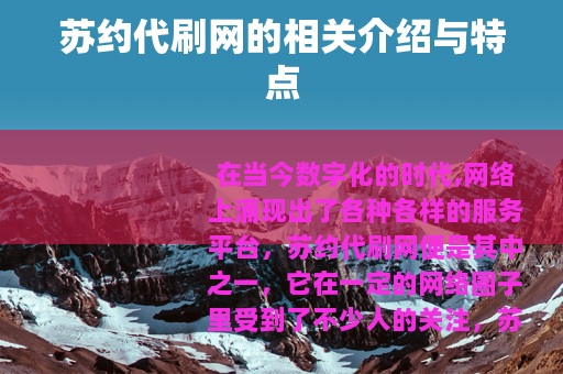 苏约代刷网的相关介绍与特点