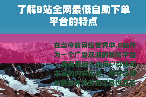 了解B站全网最低自助下单平台的特点
