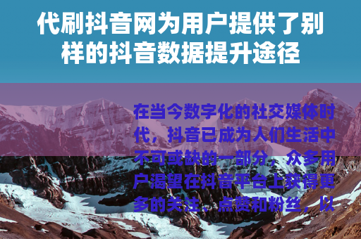 代刷抖音网为用户提供了别样的抖音数据提升途径