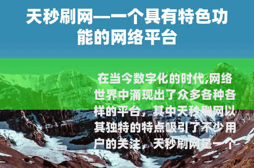 天秒刷网—一个具有特色功能的网络平台