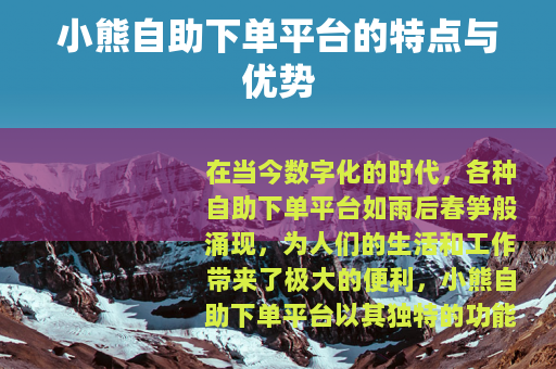 小熊自助下单平台的特点与优势