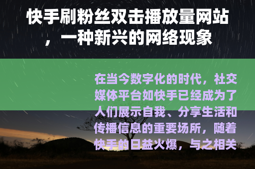 快手刷粉丝双击播放量网站，一种新兴的网络现象
