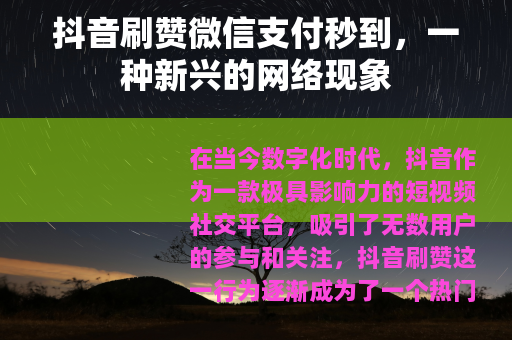 抖音刷赞微信支付秒到，一种新兴的网络现象