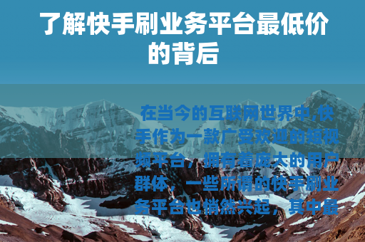 了解快手刷业务平台最低价的背后
