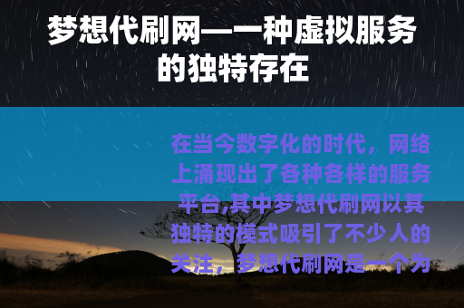 梦想代刷网—一种虚拟服务的独特存在