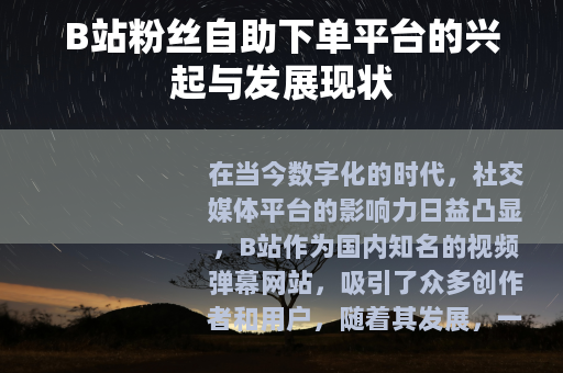 B站粉丝自助下单平台的兴起与发展现状