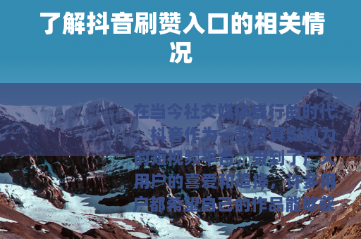 了解抖音刷赞入口的相关情况