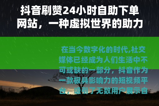 抖音刷赞24小时自助下单网站，一种虚拟世界的助力方式