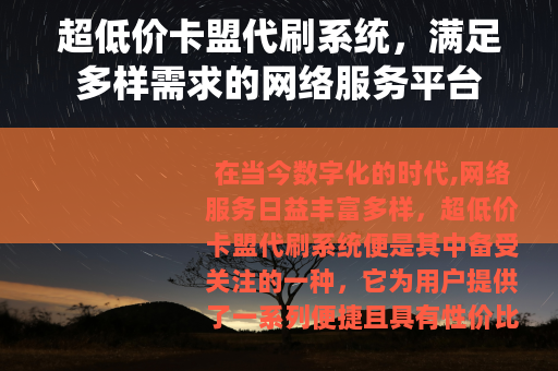 超低价卡盟代刷系统，满足多样需求的网络服务平台
