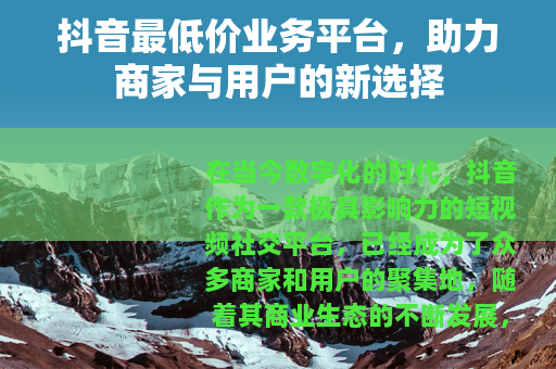 抖音最低价业务平台，助力商家与用户的新选择